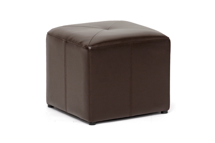 Aric Brown Leather Small Inexpensive Cube Ottoman Affordable